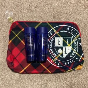 Estée Lauder Makeup Remover Duo with Plaid Cosmetic Bag-NWOT
